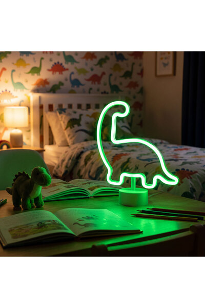 Phenom Lampa decorativa LED neon Dinozaur, 120 LED-uri, verde, USB sau 3 x AA...