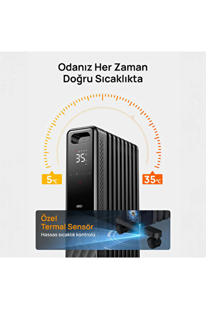 DREO Solaris Akıllı Elektrikli Isıtıcı 2000W 120° Salınım 5 Kademe Isıtma Dijital Termostat