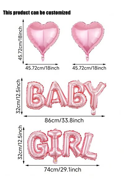 Generic Brand Pink BABY GIRL Letter Foil Balloons with 18inch Heart Balloons,...