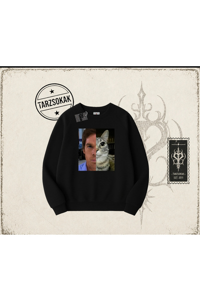 Tarzsokak Unisex Dexter Cat Oversize unisex majica sa okruglim izrezom, bela
