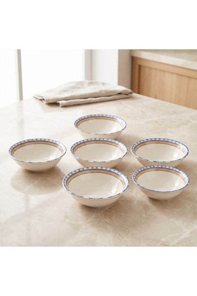 Tezyinat Wood Sea Porcelain Round Soup Bowl Set of 6