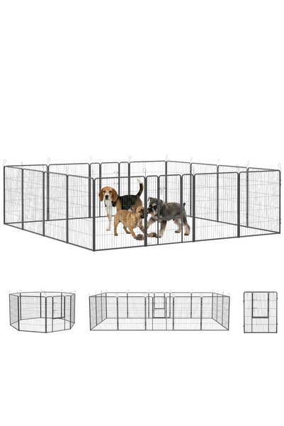 Generic Brand Țarc pentru căței, design modular, 16 panouri, 2 uși, rezistent...