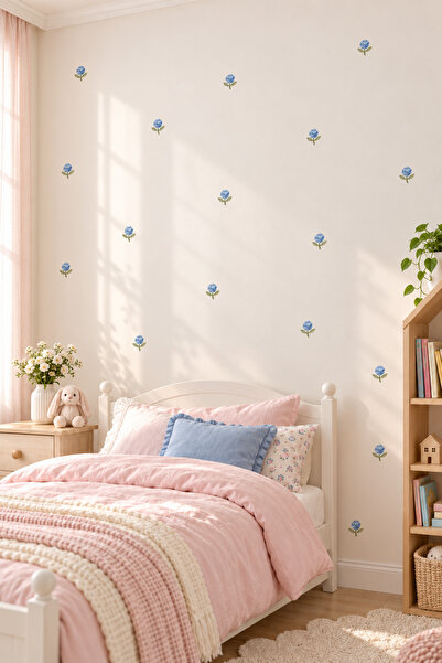 alışveriş kurdu Powder Blue Flower Wall Sticker Set Ceiling Wall Glass Baby K...