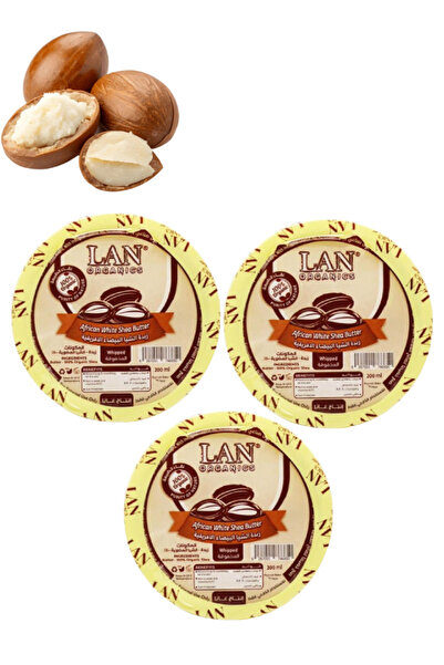 LAN ORGANICS 3 قطع من زبدة الشيا الأفريقية البيضاء العضوية المخفوقة 200 مل