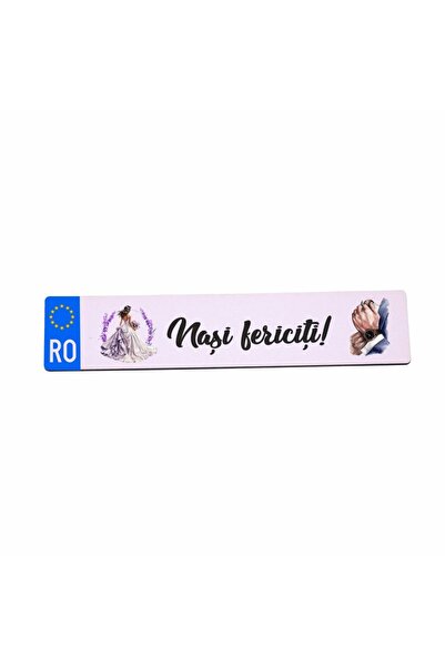 OEM Set de 2 plăcuțe de număr auto, Naști, Nuntă, Lemn, 52x11cm, PMNUV020
