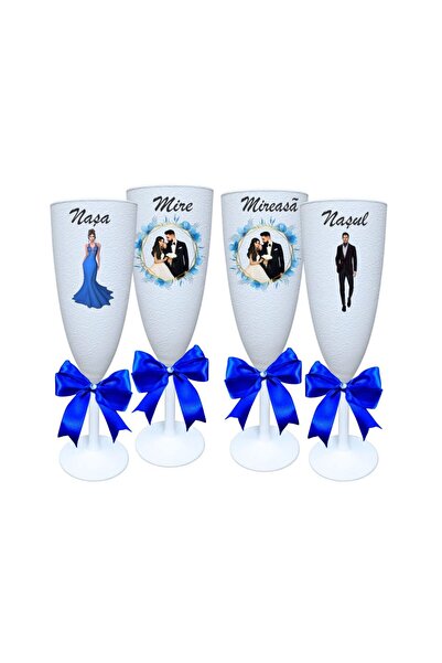 OEM Set de 4 pahare, Nuntă, Mire și Mireasă, Naști, Alb, PHRP017