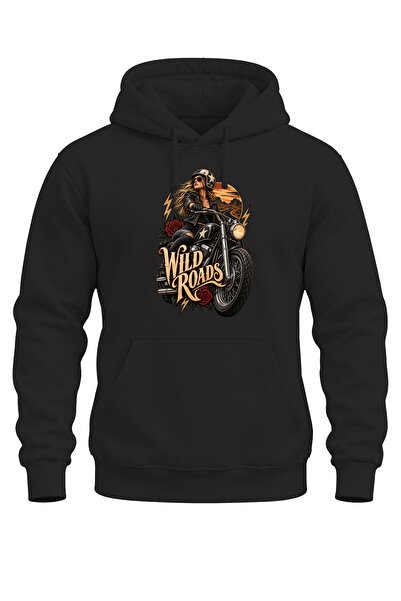 WİDİ Wild Roads Motorcycle Printed Unisex Regular Fit 3 Thread Thick Hooded S...