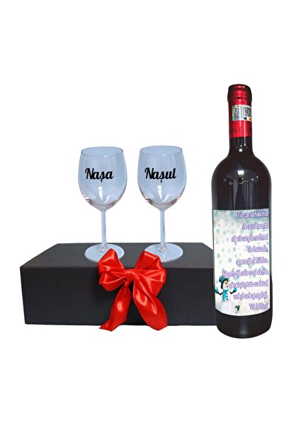 OEM Set cadou pentru părinți spirituali, Cutie de vin cu sticlă și 2 pahare, ...