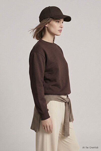 Rays Yarasa Kollu Beli Lastikli Crop Sweatshirt 979 Kahve