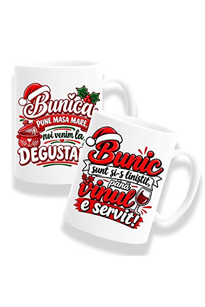 OEM Set de 2 căni pentru bunici cu mesajul: "Bunica pregătește masa mare, noi...