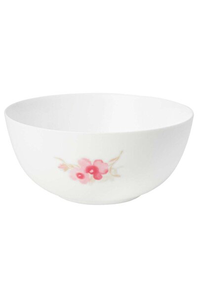 Generic Serving Bowl, Tempered Glass with Pink Floral Pattern, 21 cm