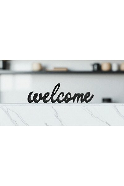 OEM Obiect decorativ 3D cu text "Welcome", 19.5x6x1.5 cm, plastic, negru, dec...