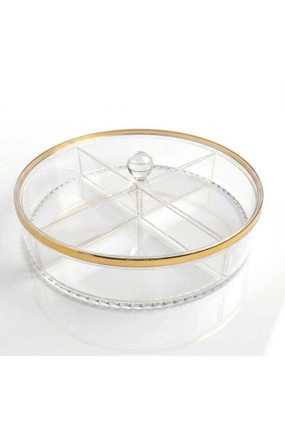 Generic SOBHYS Acrylic Serving Tray with Removable 4 Compartments, Gold Rim L...