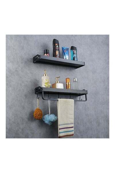 Generic Double Space Aluminum Bathroom Storage Shelf Black
