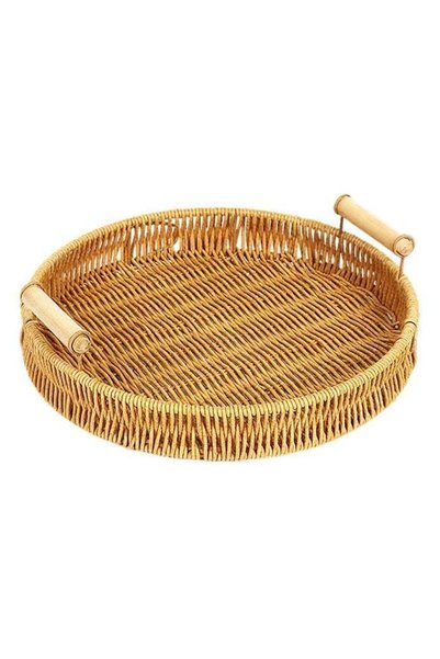 Generic Imitation Rattan Wove Bread Basket, Fruits Storage Tray with Handles,...