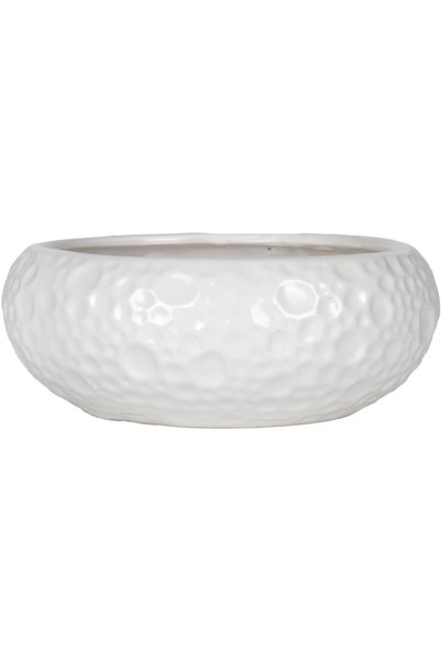 Herdekora Seramik Saksı Kabartma Dokulu Yayvan Beyaz 20x8 Cm.