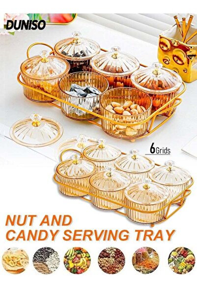 Generic 6Pcs Nut and Candy Serving Tray,Storage Bowls with Lid and Gold Plate...