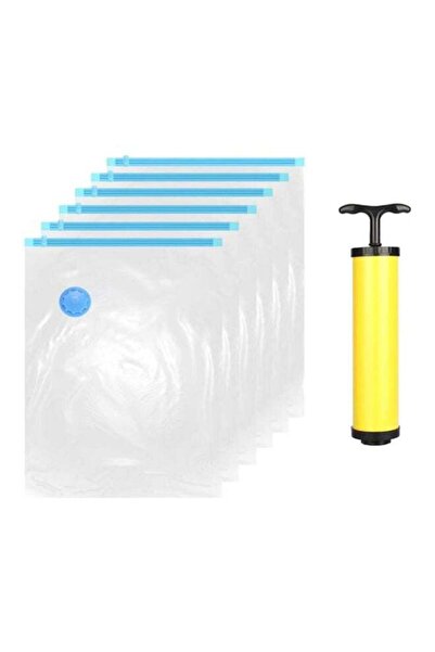 Generic 7-Piece Vacuum Storage Bag With Suction Pump Set Clear/Blue/Yellow 70...