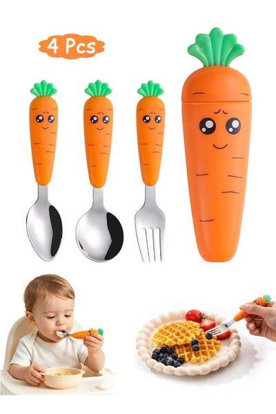 Generic 4 Pcs Cute Carrot Kids Utensil Set with Storage Case and Baby Spoon F...