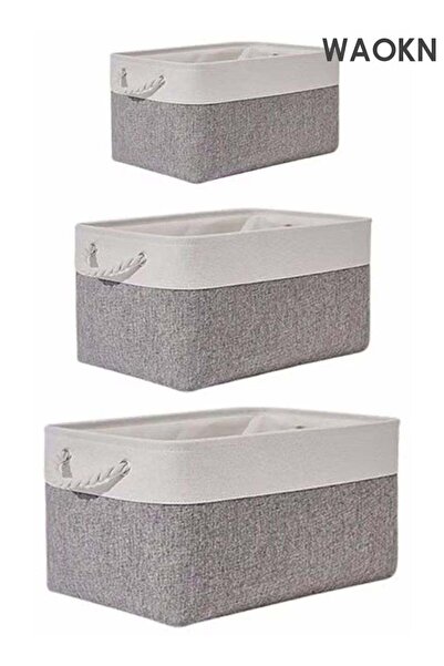 Generic 3PCS Cotton Linen Storage Box Foldable Storage Box Clothes Storage Or...
