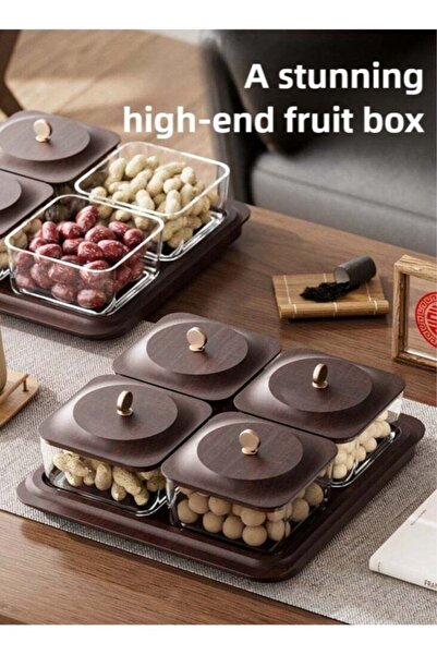 Generic 4 Pack Wood Grain Fruit Plate with Tray, Dried Fruit Nut Candy Plate ...