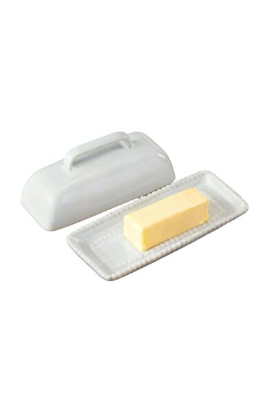 Generic White Ceramic Butter Dish with Lid, Pearl Embossed Edge, Large Arc Ha...
