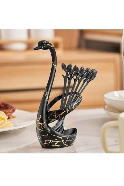 Generic Small coffee spoon holder set, 1 swan base+10 small spoons, espresso ...