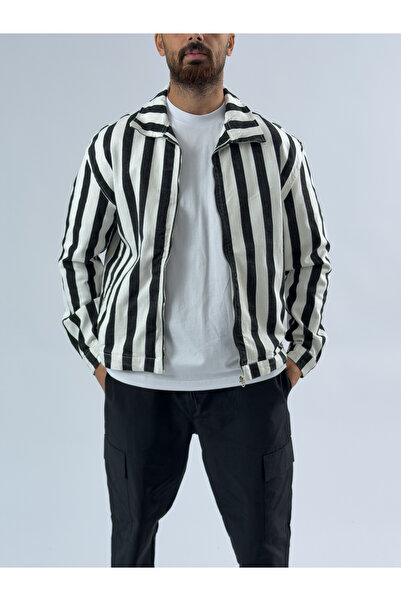 COCOPELLI Striped Black and White Men's Denim Jacket Coc3460