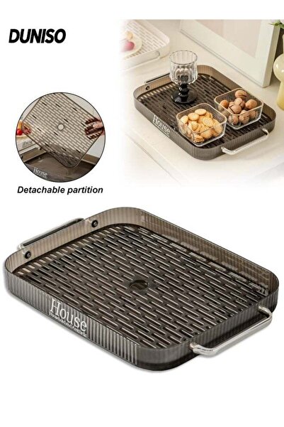Generic Plastic Serving Tray with Handles, Spill-Proof Rectangular Plate with...