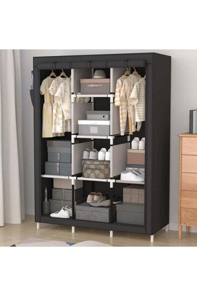 Generic Portable wardrobe organizer with 6 storage shelves, 2 hanging section...
