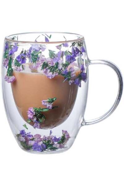 Generic Flower Glass Double Wall Glass 10oz Coffee Cups with Handle Tea Cups ...
