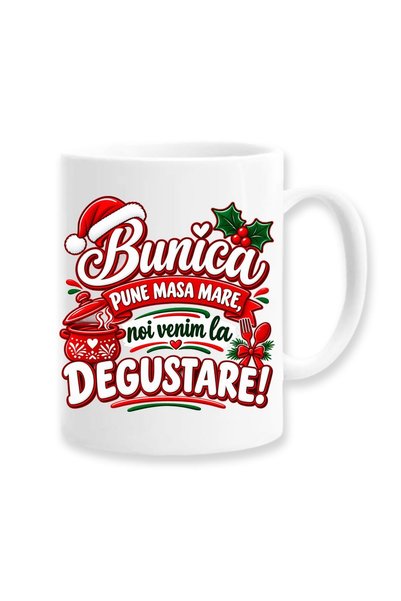 OEM Cană pentru bunică cu mesaj: ''Bunica pregătește masa mare, noi ne ademit...