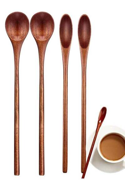 Generic Wooden Coffee Spoons Long Handle Mixing Wooden Spoon Handmade Stirrin...
