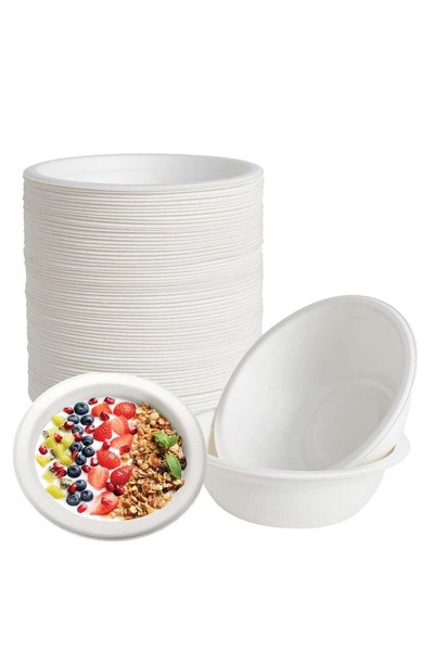 Generic Compostable 12oz Bagasse Soup Bowls - 125-Pack PFAS-Free BPI Certifie...