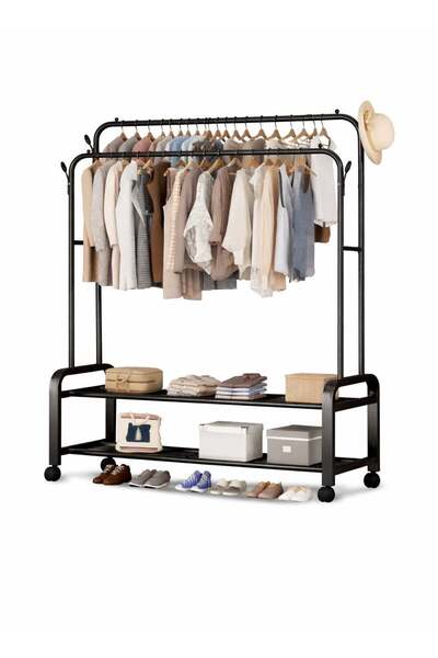 Generic Heavy Duty Metal Double Rail Clothes Rack Hanger Organizer and Black ...
