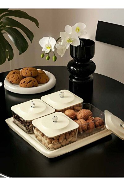 Generic White Elegant grain fruit plate Serving Set: Plastic Serving Tray & 4...