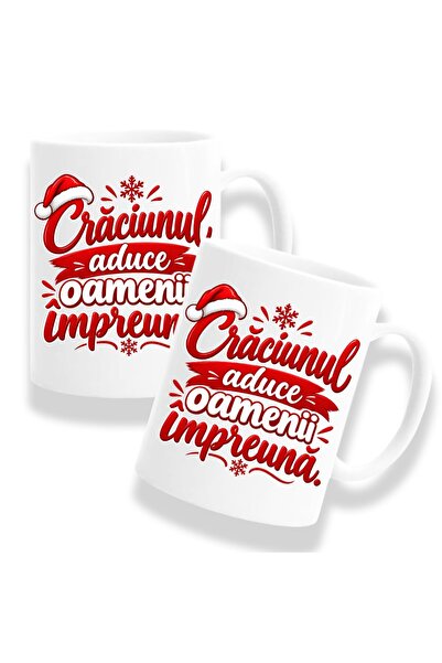OEM Set de 2 căni cu mesaj: „Crăciunul adună oamenii într-unire.” alb, 330ml,...