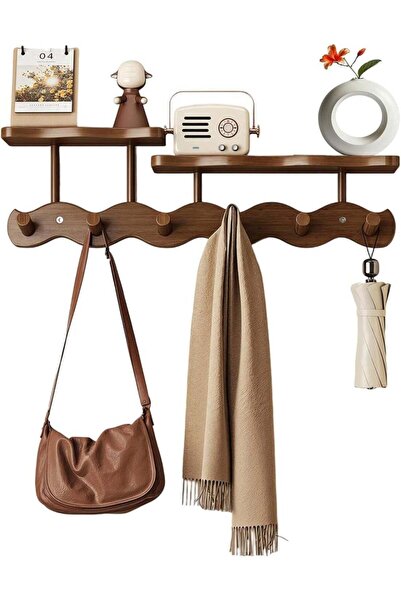 Generic Bamboo Coat Rack with Shelf – 52 cm Wall-Mounted Double Layer Hooks, ...