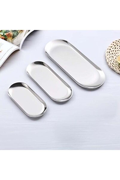 Generic Set of 3 Stainless Steel Oval Trays – Perfect for Breakfast, Snacks, ...