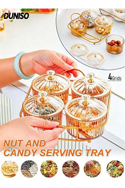 Generic 4Pcs Nut and Candy Serving Tray,Storage Bowls with Lid and Gold Plate...