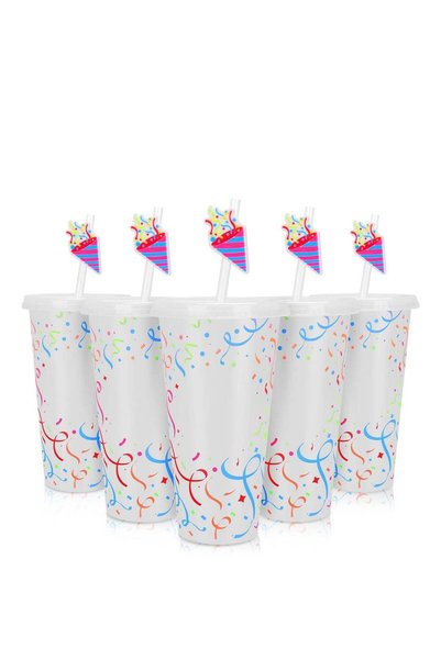 Generic Color Changing Cold Cups with Lids and Straw 5 Pack 24 oz Plastic Cut...