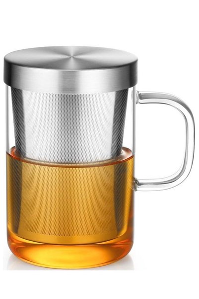 Generic 500 ML Borosilicate Glass Tea Cup with Stainless Steel Infuser and Li...