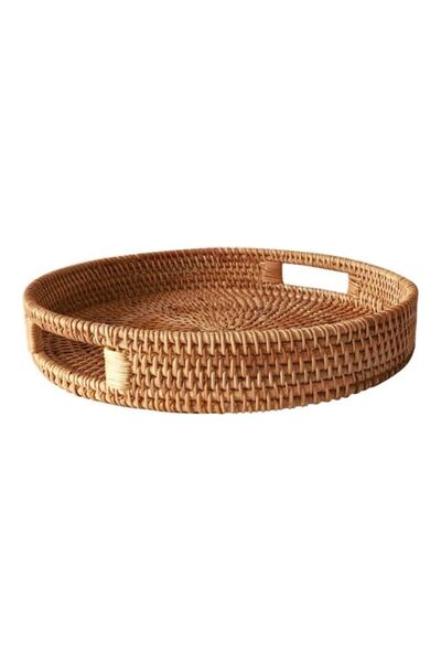 Generic Round Woven Serving Tray with Handles Brown 11.8 x 1.96cm