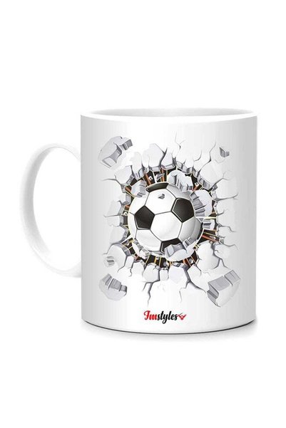 Generic Football 3D Break Through Printed Mug White/Black 10cm