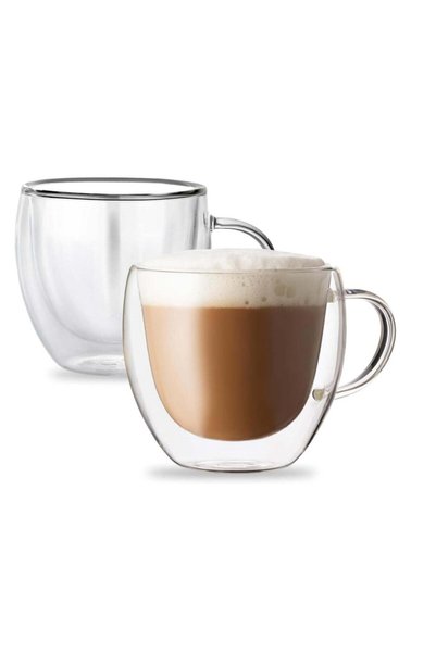 Generic Set of 2 Double Wall Glass Coffee Mugs with Handles – 250ml – Ideal f...