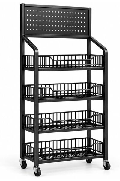 Generic 4-Tier Rolling Storage Organiser with Pegboard, 50 × 27 × 140 cm