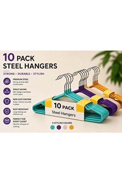 Generic 10-Piece Stainless Steel Clothes Hangers – Non-Slip Heavy Duty Metal ...