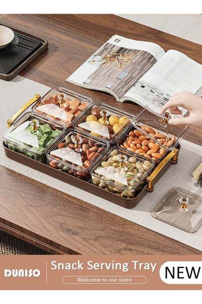 Generic Snack Serving Tray with Lid 6 Clear Candy and Nut Serving Container s...