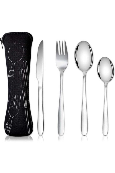Generic 4 Pack Cutlery Set with Portable Pouch Case, Stainless Steel Flatware...
