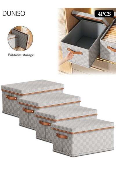 Generic 4 PCS Grey Chessboard Pattern Storage Bins Large Collapsible Storage ...